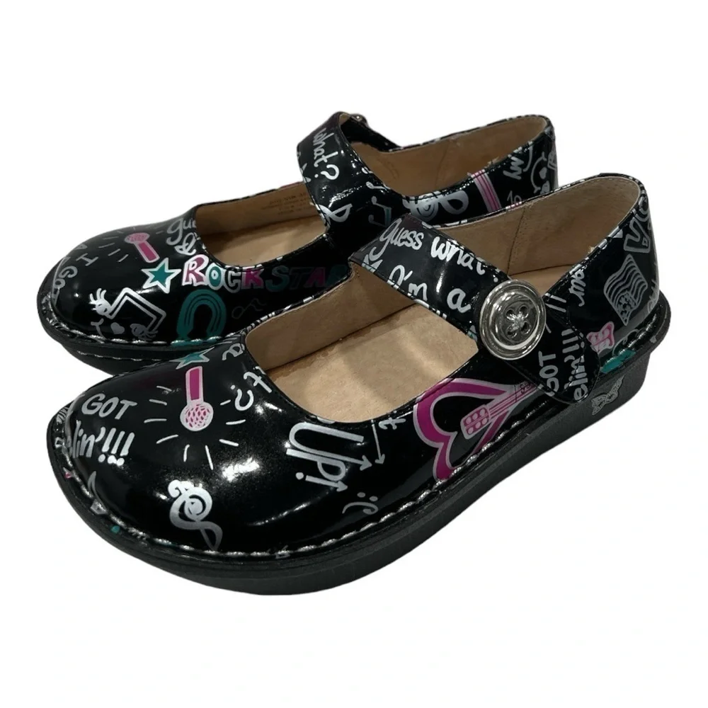 Alegria Girls Kids Vinca Paloma Rock Star Black Kids Shoes Clogs Size 4